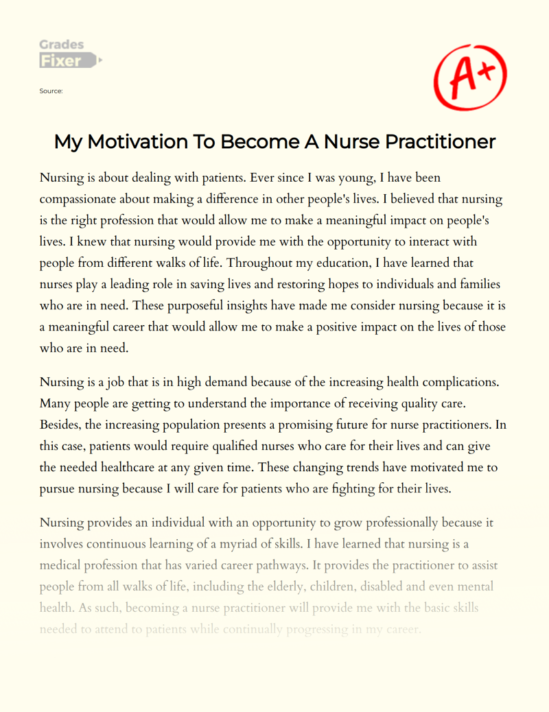 My Motivation to Become a Nurse Practitioner Essay