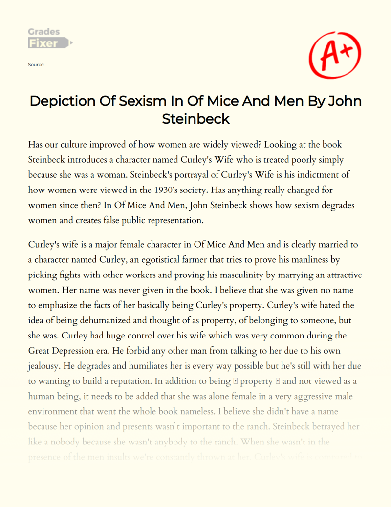 Depiction of Sexism in of Mice and Men by John Steinbeck Essay