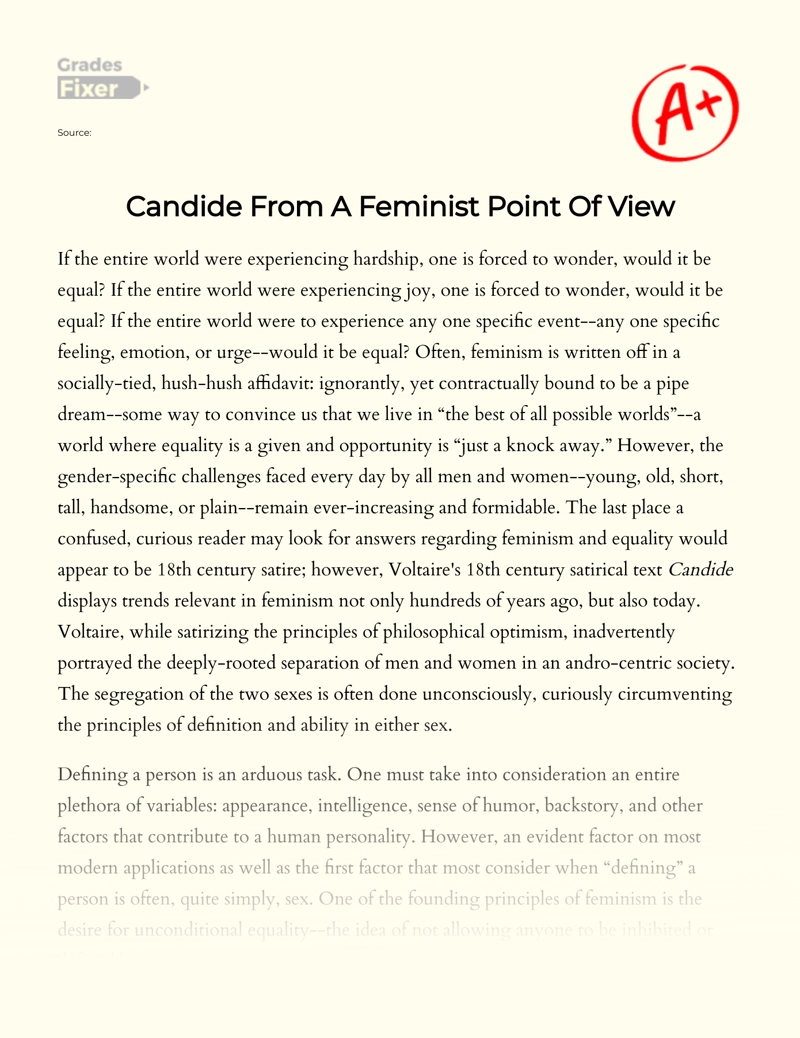 Candide from a Feminist Point of View Essay