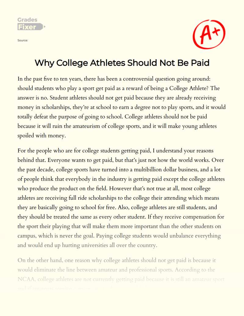 persuasive speech on why college athletes should not be paid