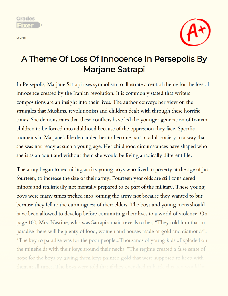 A Theme of Loss of Innocence in Persepolis by Marjane Satrapi Essay