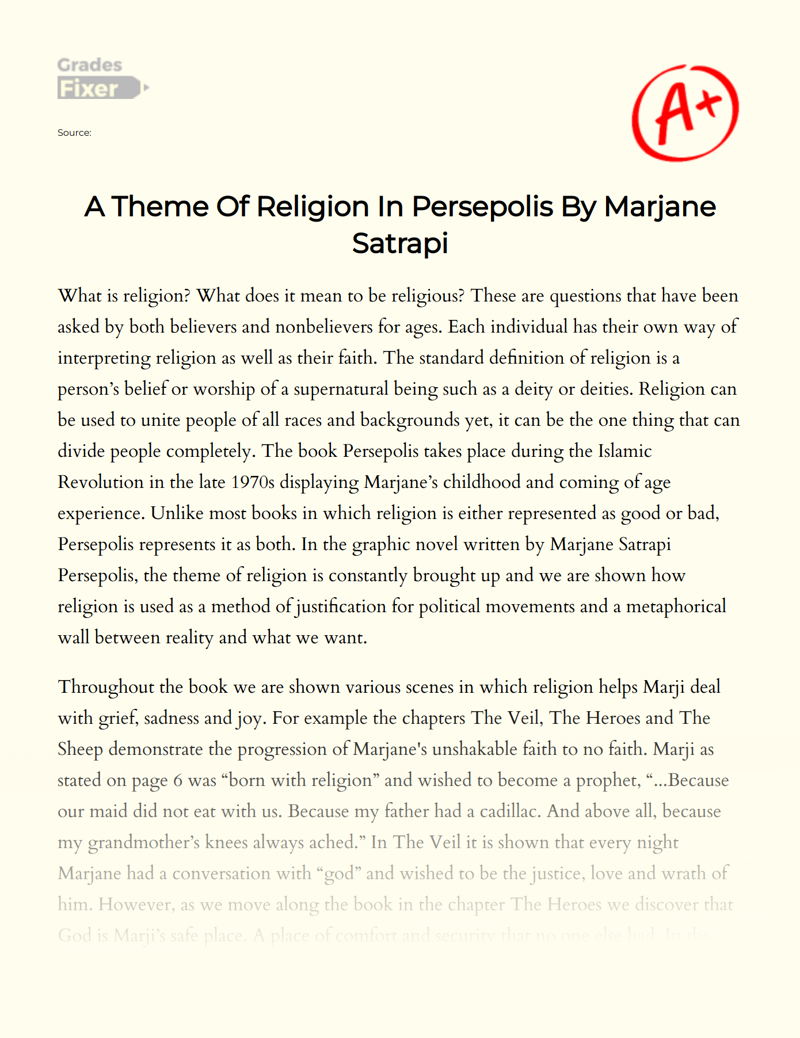 A Theme of Religion in Persepolis by Marjane Satrapi Essay