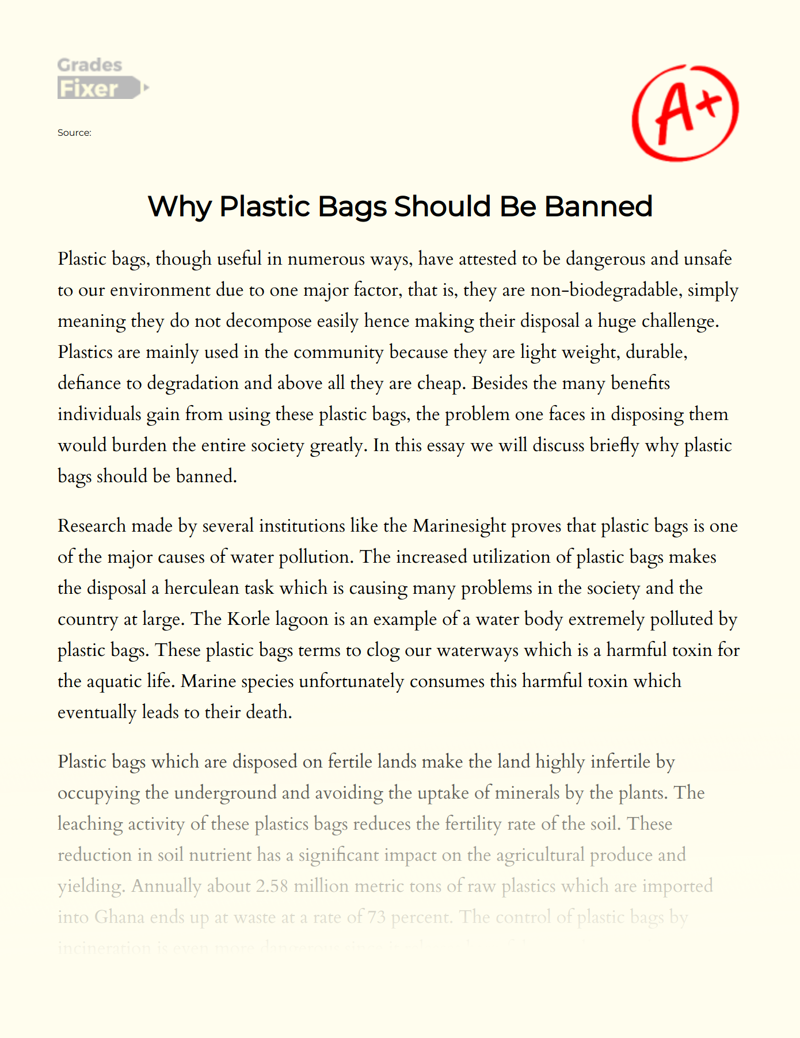Why Plastic Bags Should Be Banned Essay