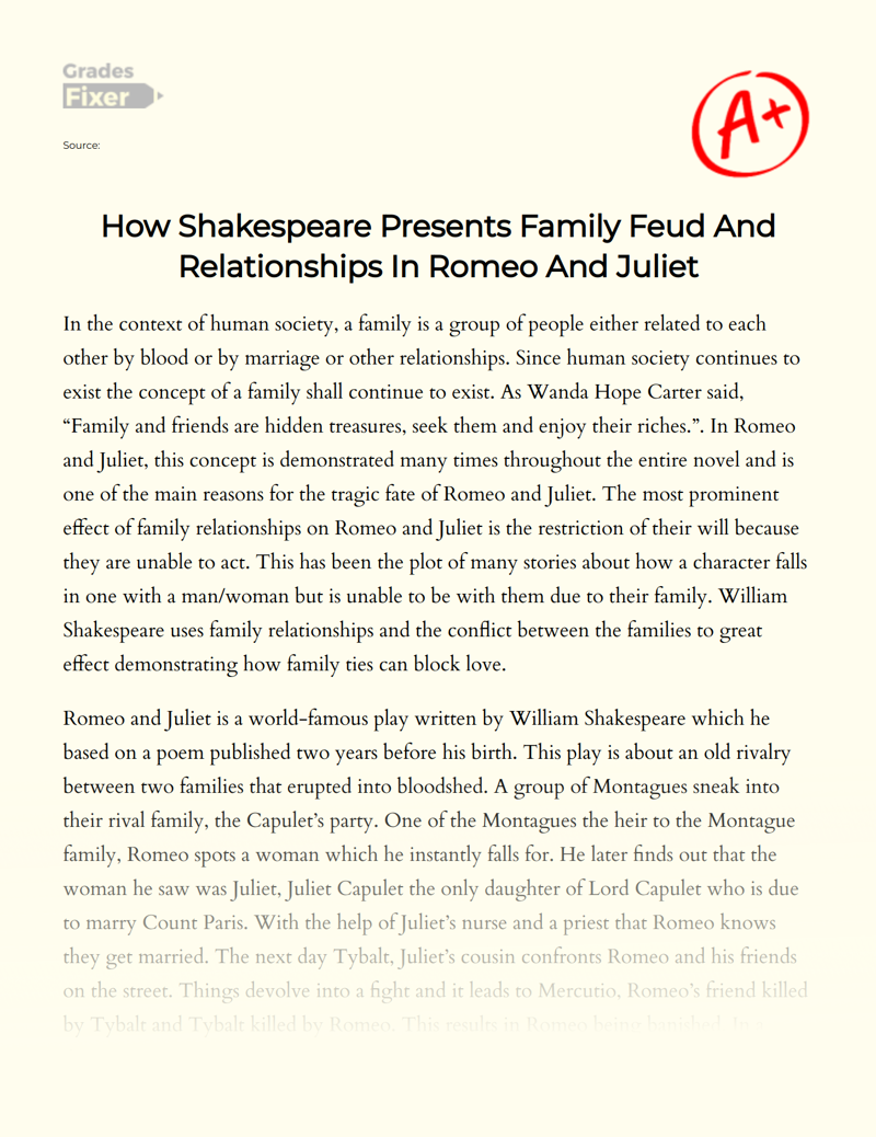 How Shakespeare Presents Family Feud and Relationships in Romeo and Juliet Essay