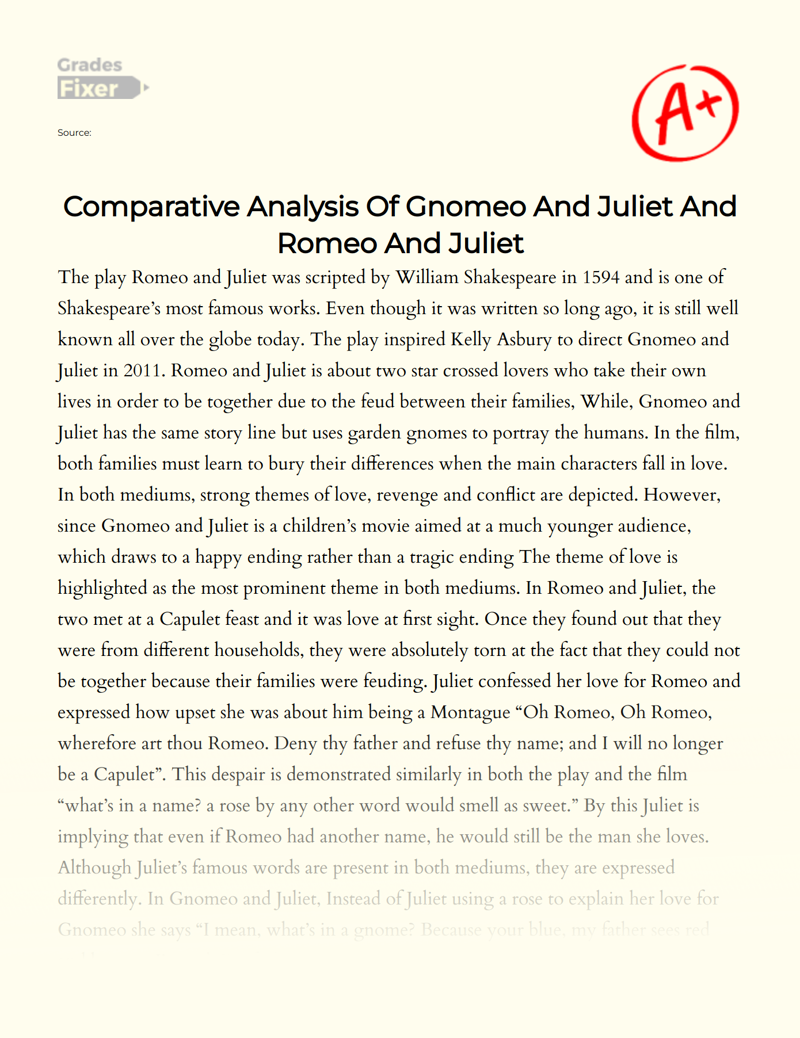 Comparative Analysis of Gnomeo and Juliet and Romeo and Juliet Essay