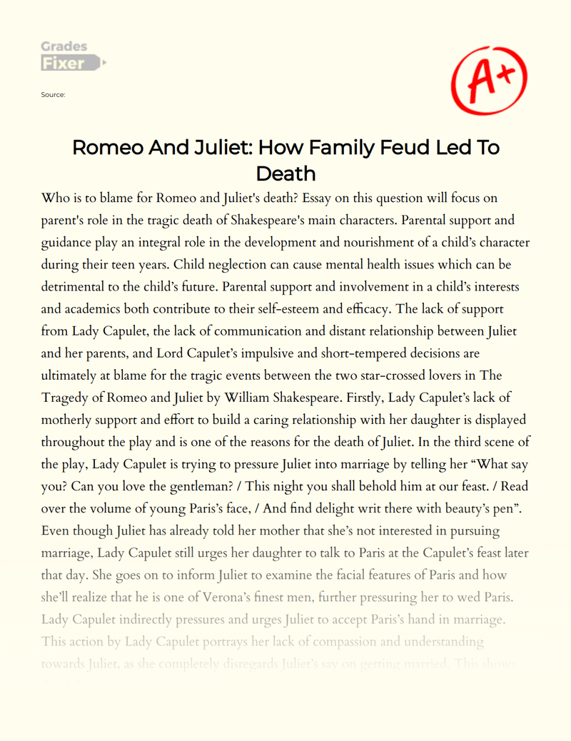 Who is to Blame for Romeo and Juliet's Death: Essay  Essay