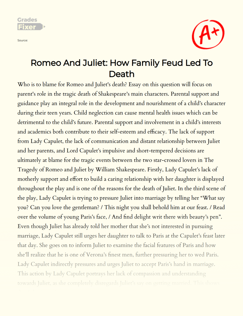 who is to blame for romeo and juliet's death essay