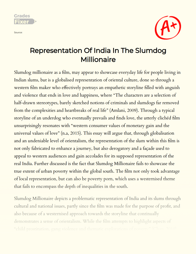 Representation of India in The Slumdog Millionaire Essay
