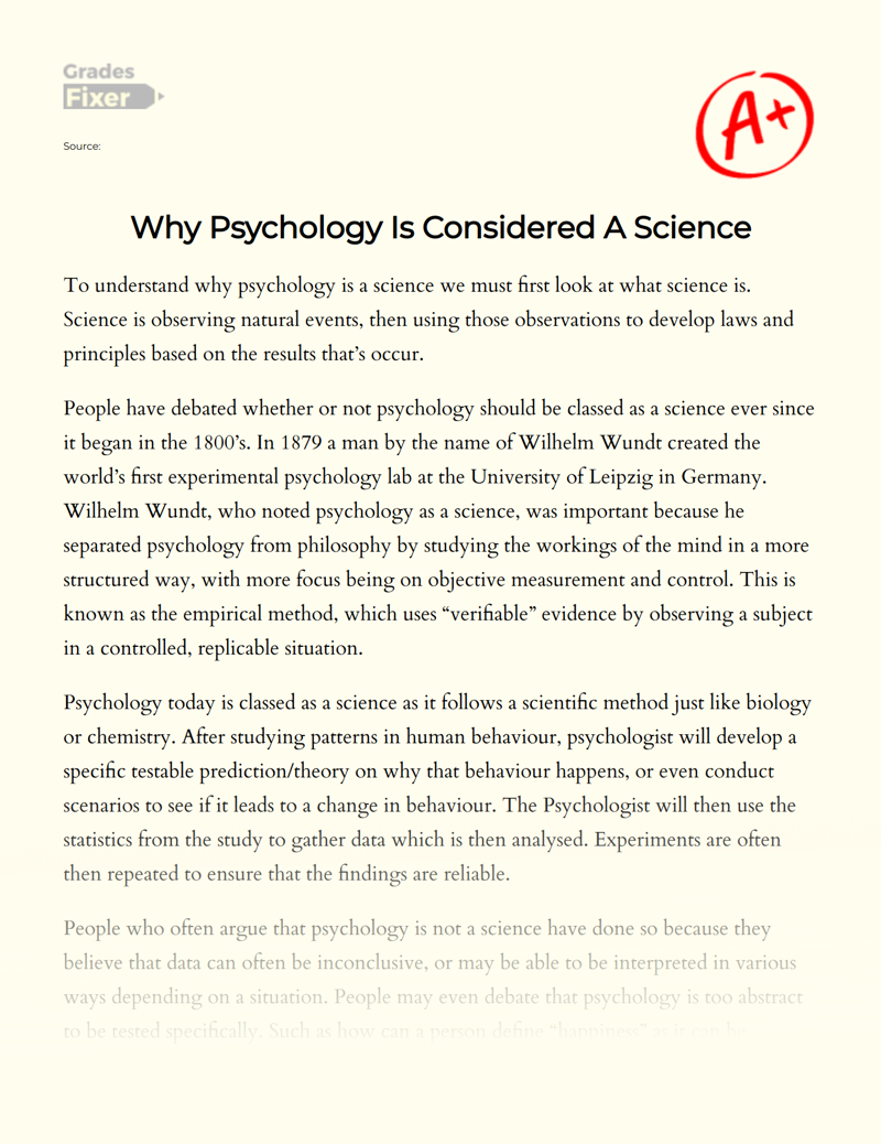 Why Psychology is Considered a Science Essay