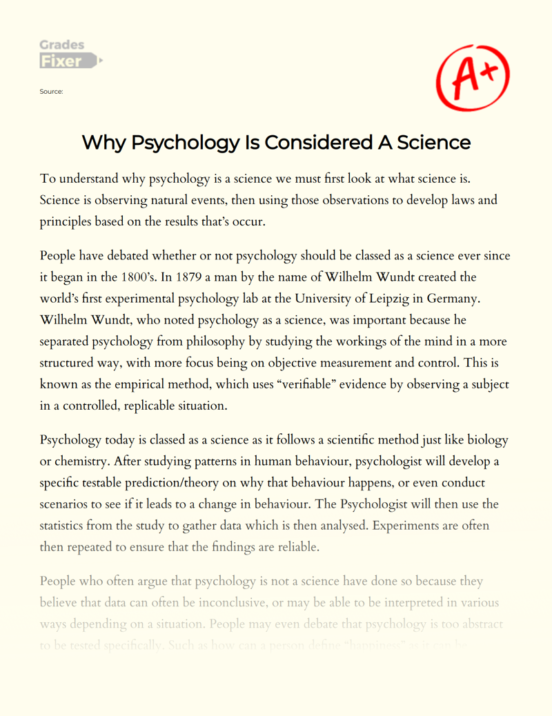 Why Psychology Is Considered A Science Essay Example 496 Words 