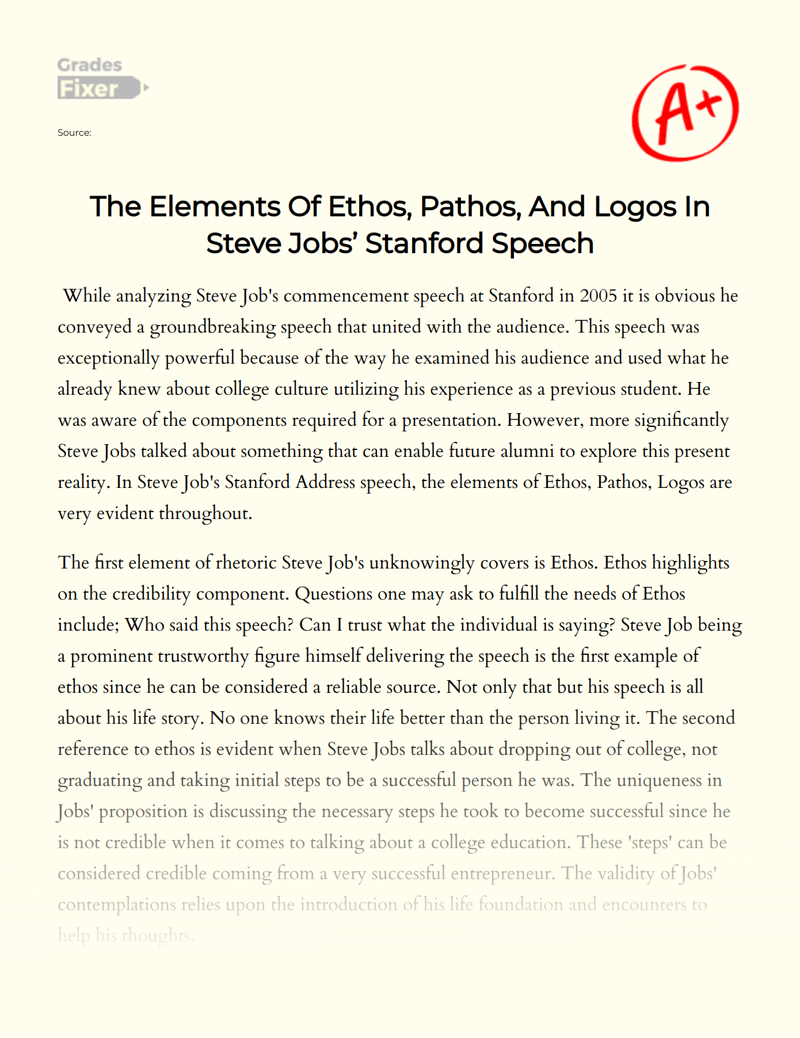 The Elements of Ethos, Pathos, and Logos in Steve Jobs’ Stanford Speech Essay