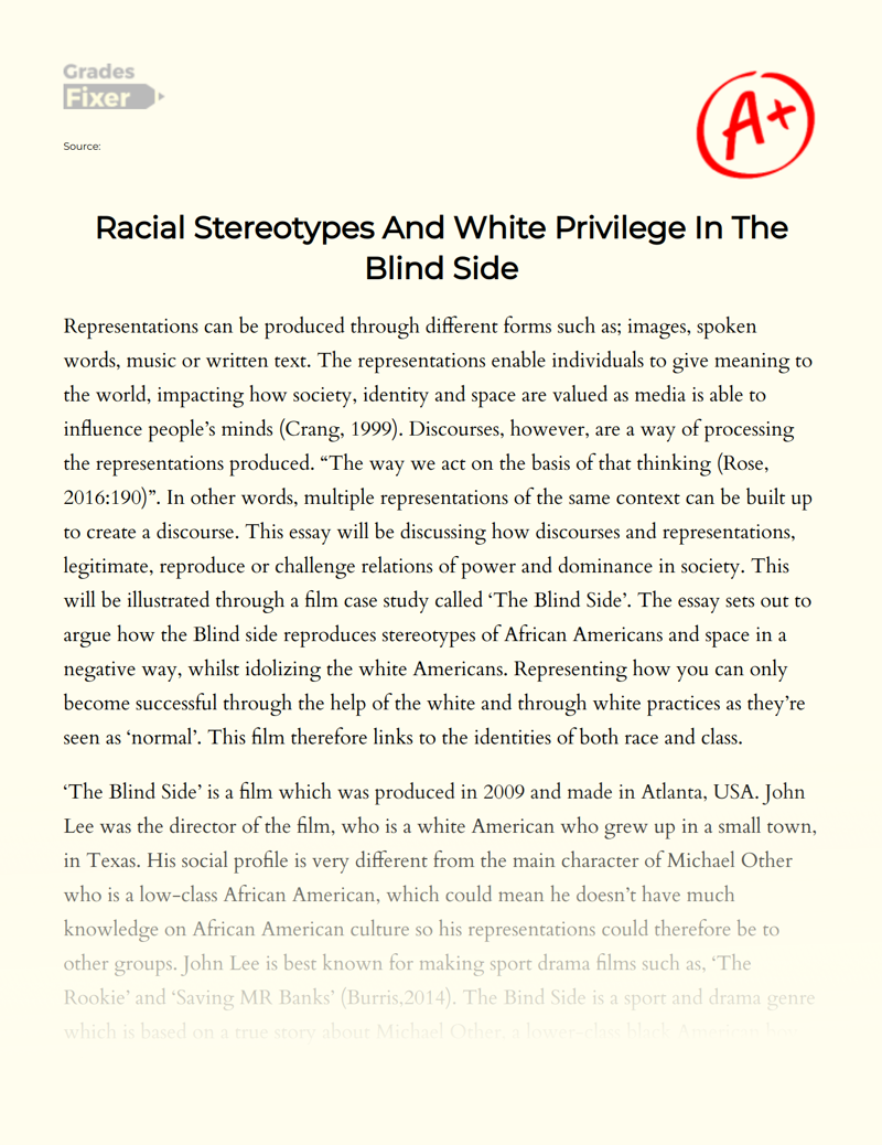Racial Stereotypes and White Privilege in The Blind Side Essay