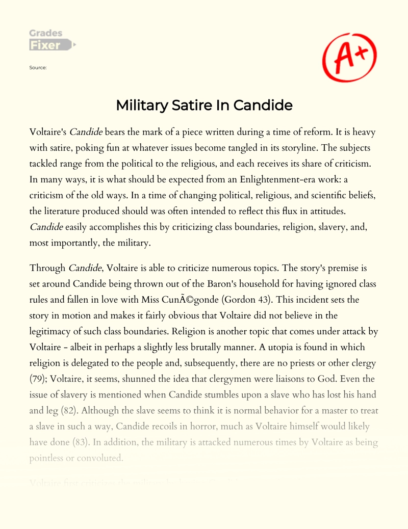 Analysis of Military Satire in Candide Essay