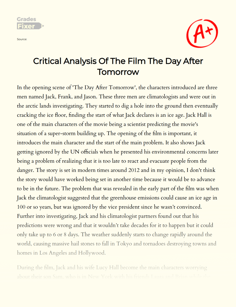 Critical Analysis of The Film The Day after Tomorrow Essay