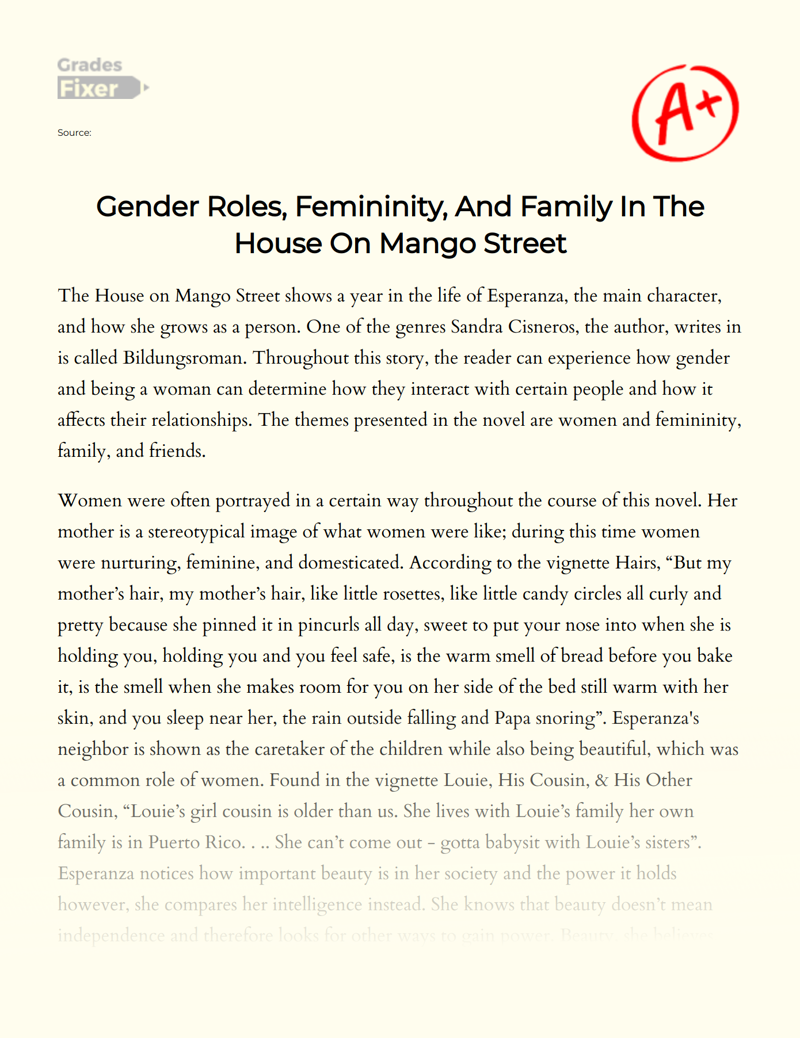 Gender Roles, Femininity, and Family in The House on Mango Street Essay
