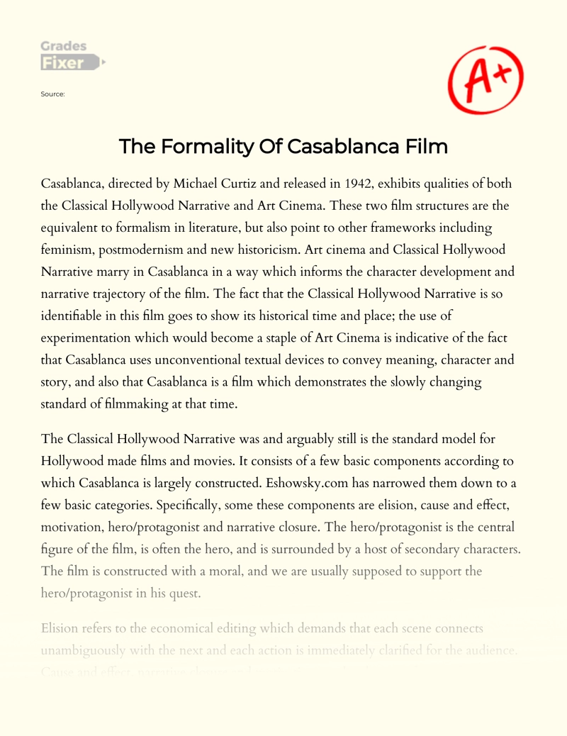 The Formality of Casablanca Film essay