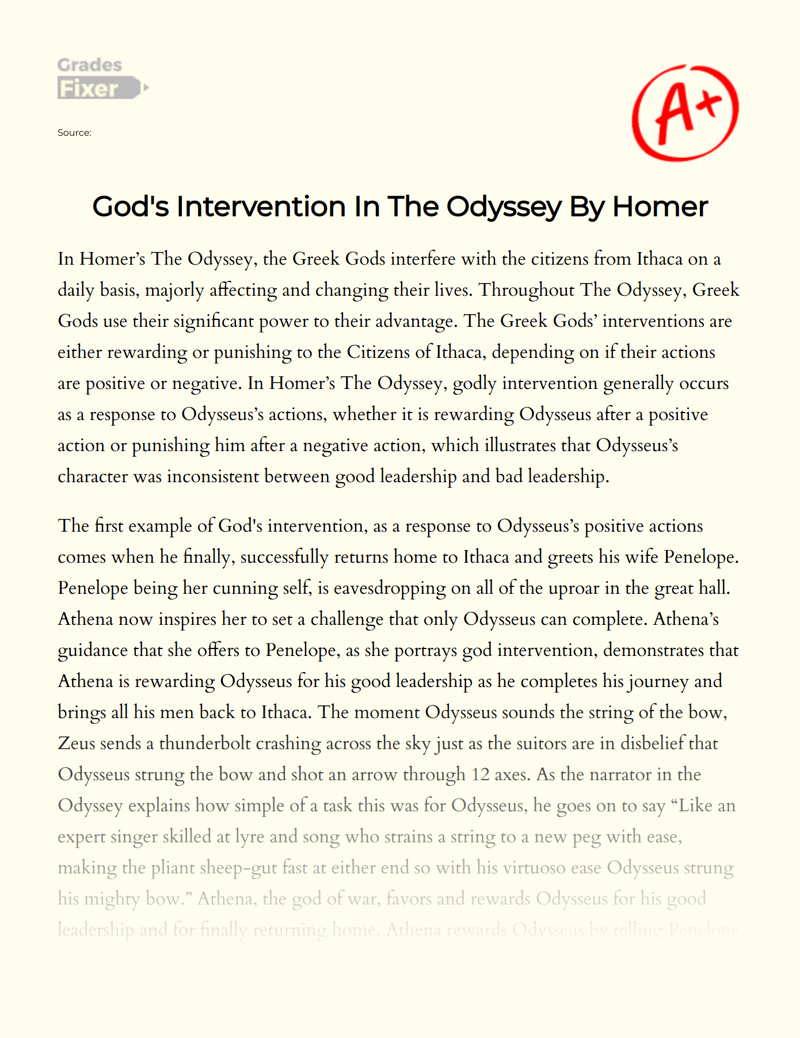 God's Intervention in The Odyssey by Homer Essay