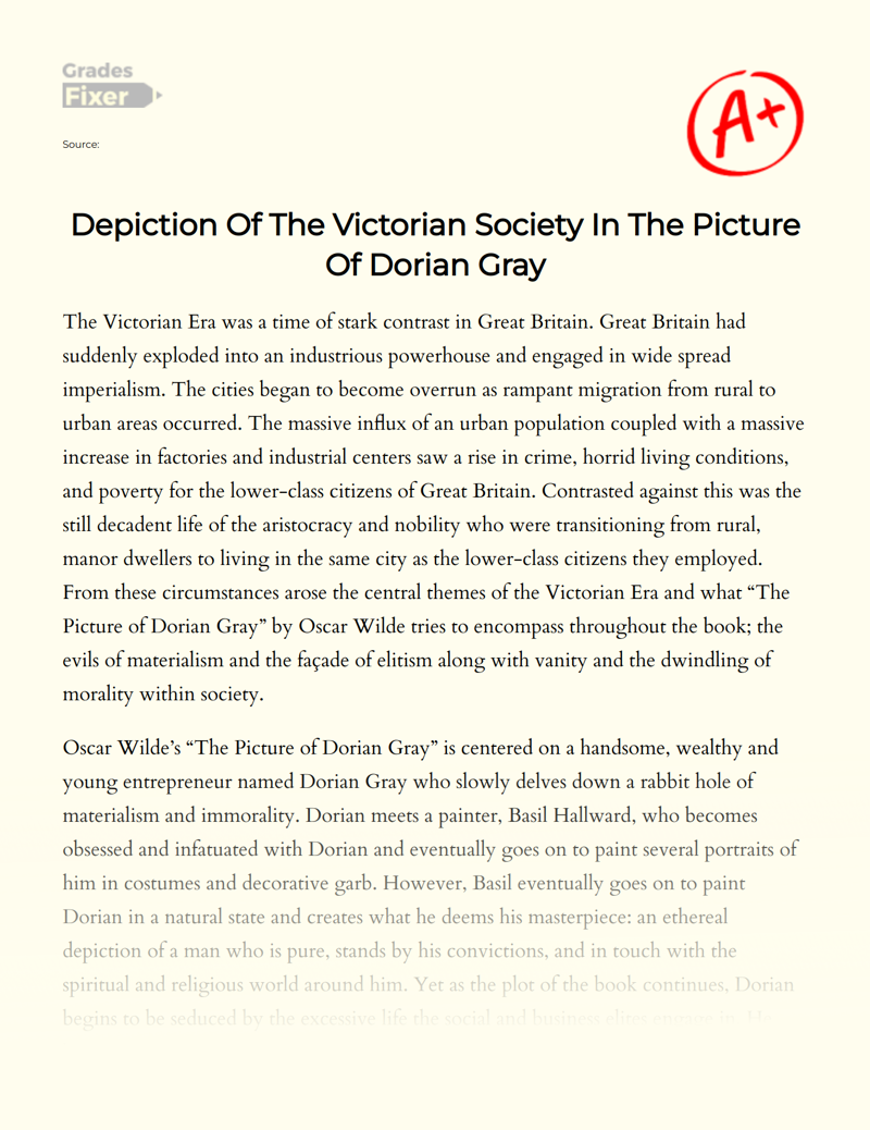 Depiction of The Victorian Society in The Picture of Dorian Gray Essay