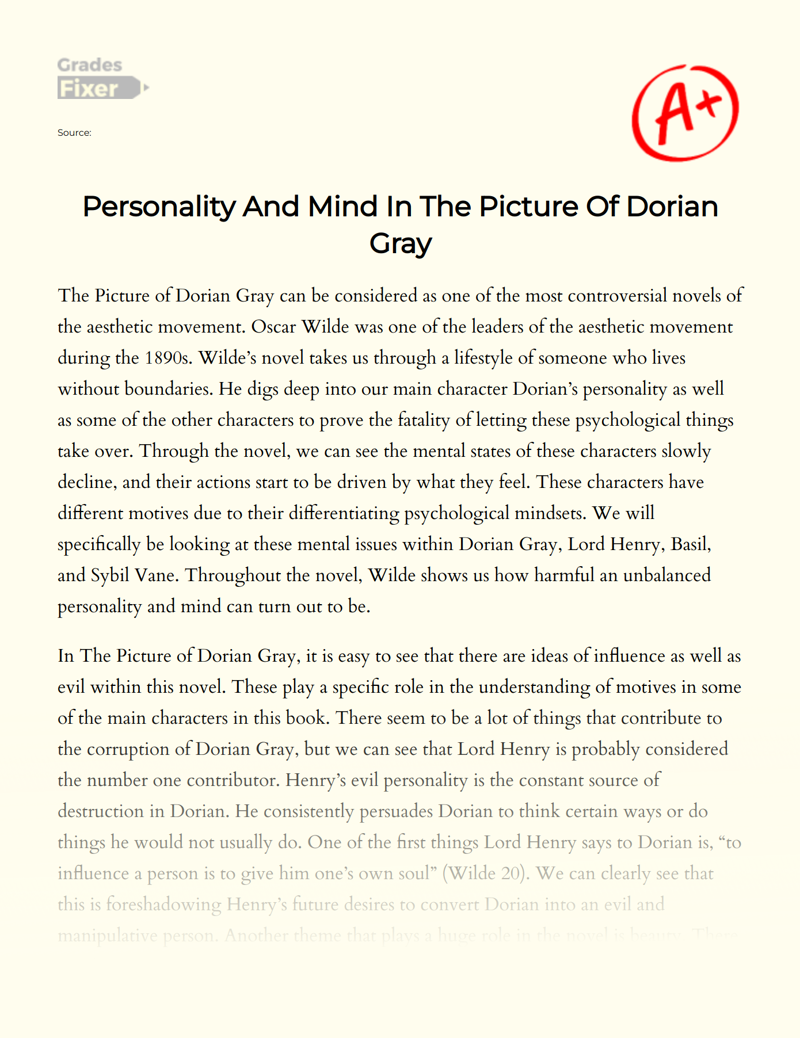 Personality and Mind in The Picture of Dorian Gray Essay
