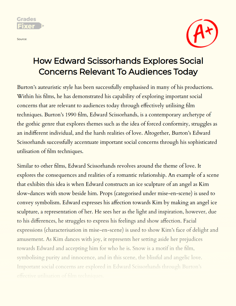 How Edward Scissorhands Explores Social Concerns Relevant to Audiences Today Essay