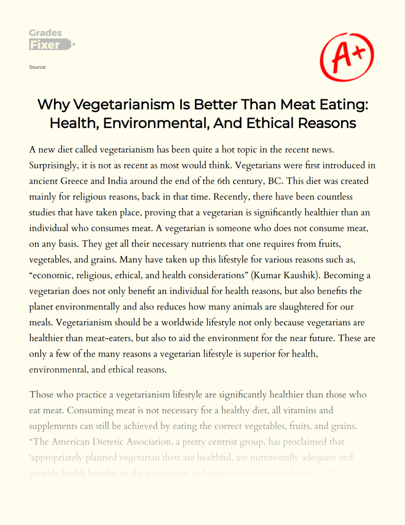 essay topics about vegetarian