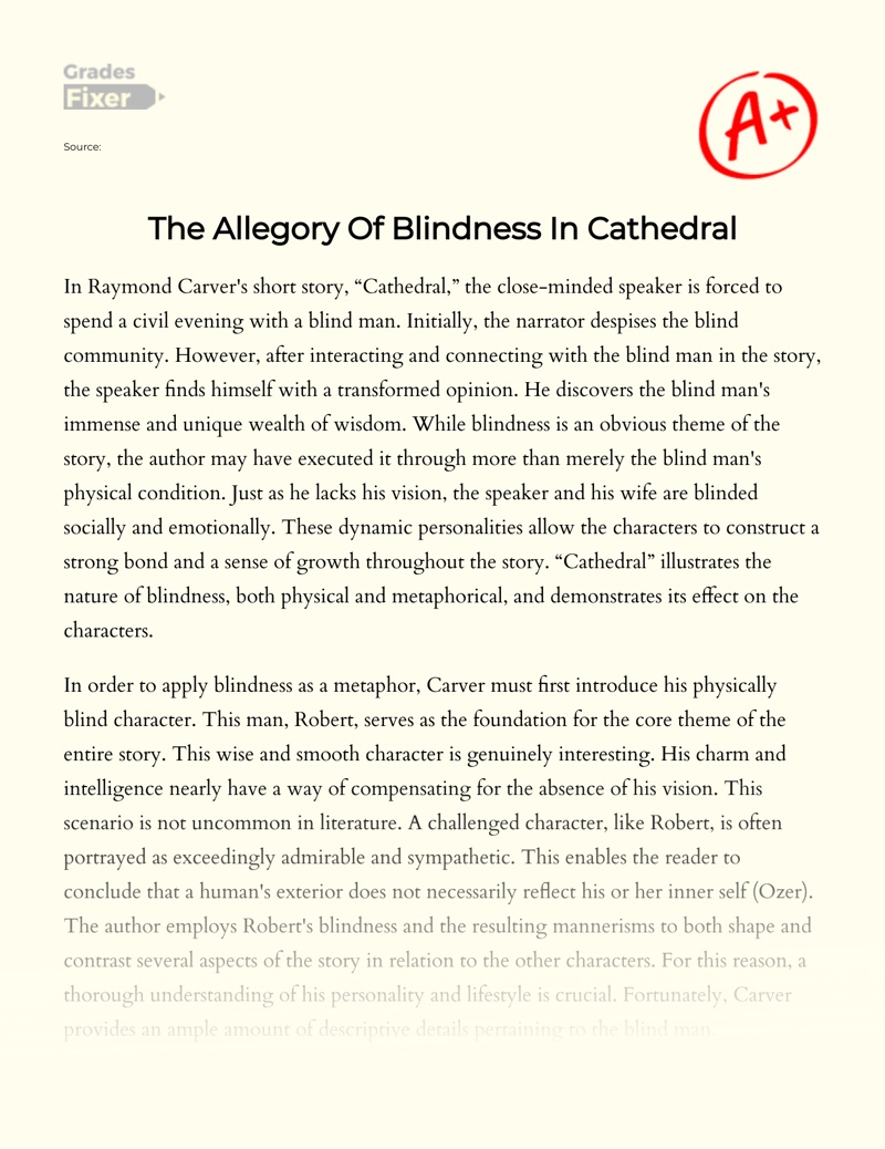 The Allegory of Blindness in Cathedral essay