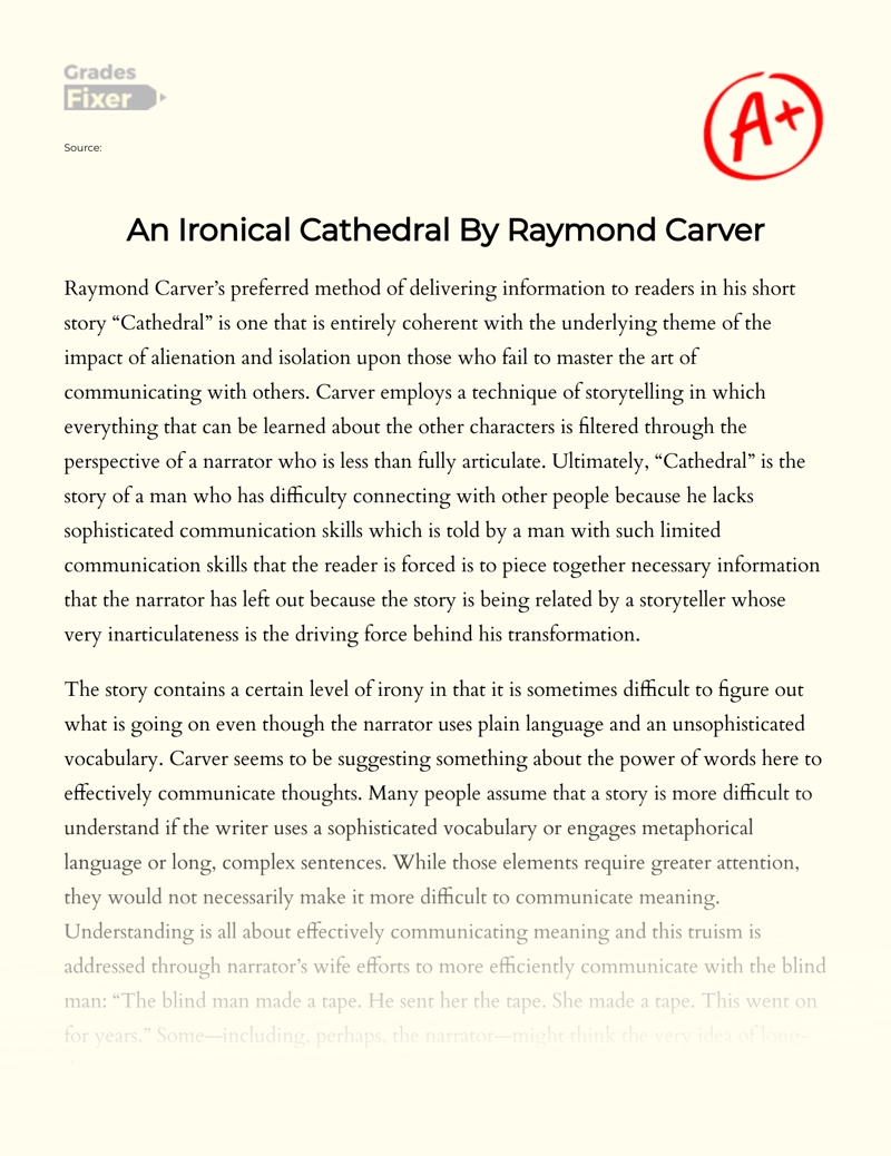 An Ironical Cathedral by Raymond Carver essay