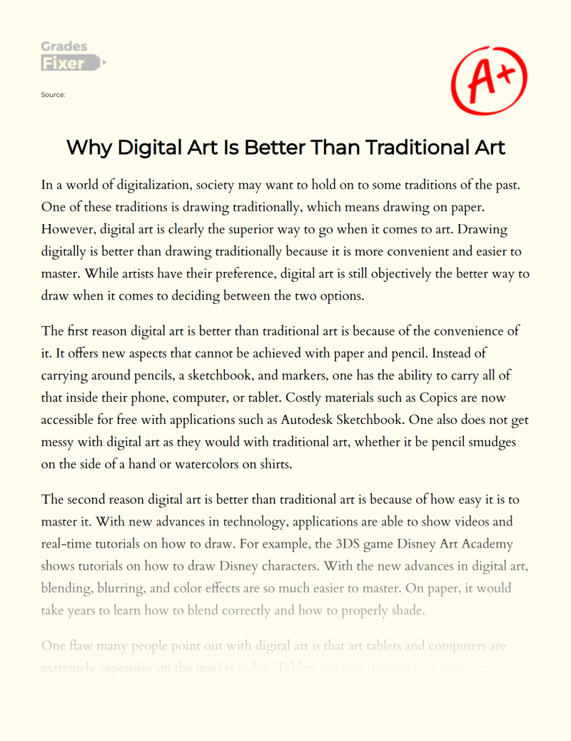 Why Digital Art is Better than Traditional Art Essay
