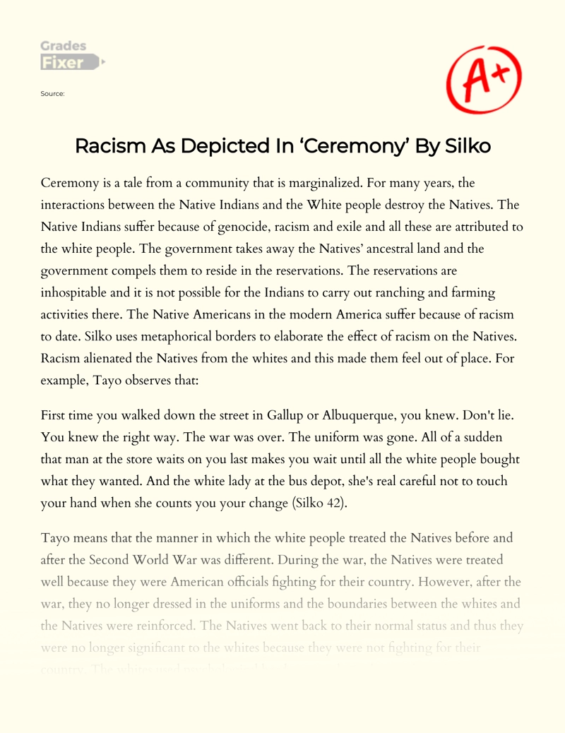 Racism as Depicted in ‘ceremony’ by Silko Essay