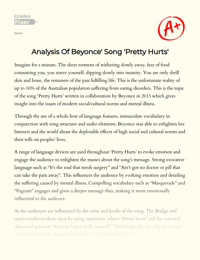 Analysis of Beyonce' Song 'Pretty Hurts' Essay