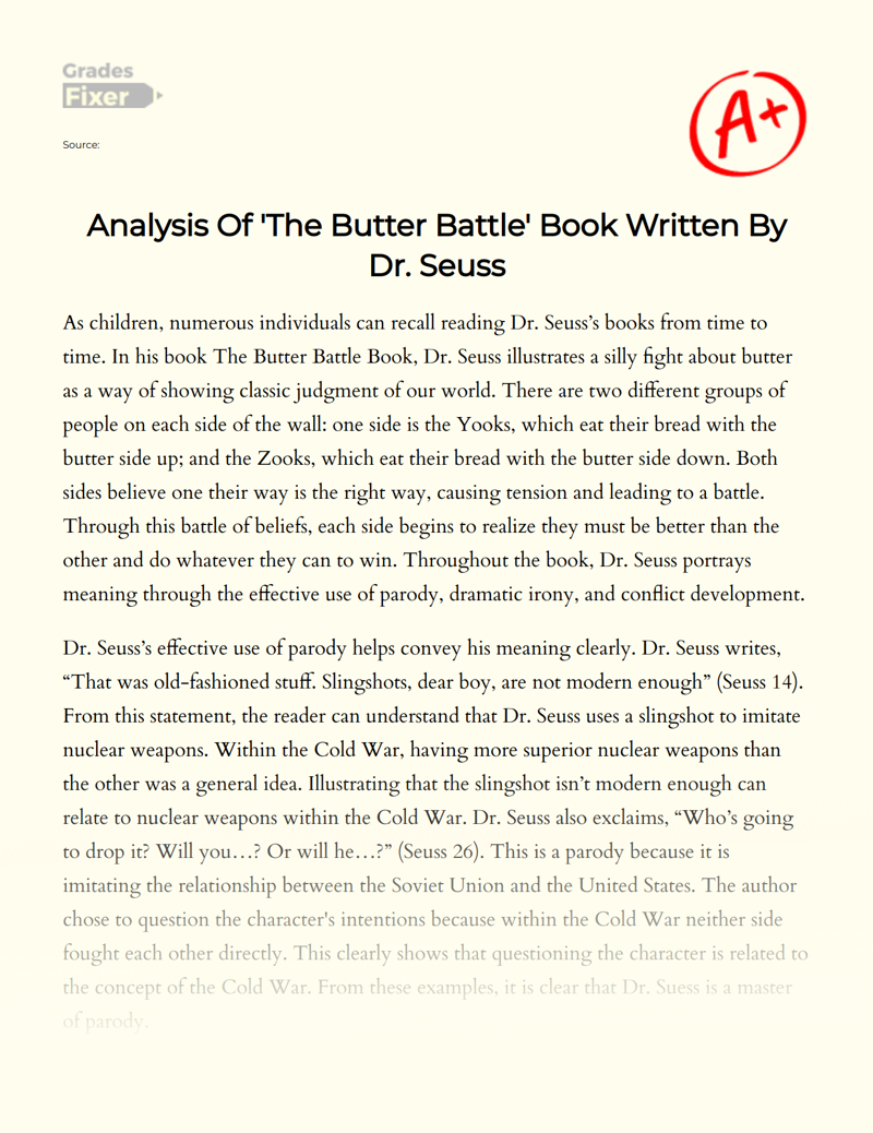 Analysis of 'The Butter Battle' Book written by Dr. Seuss Essay