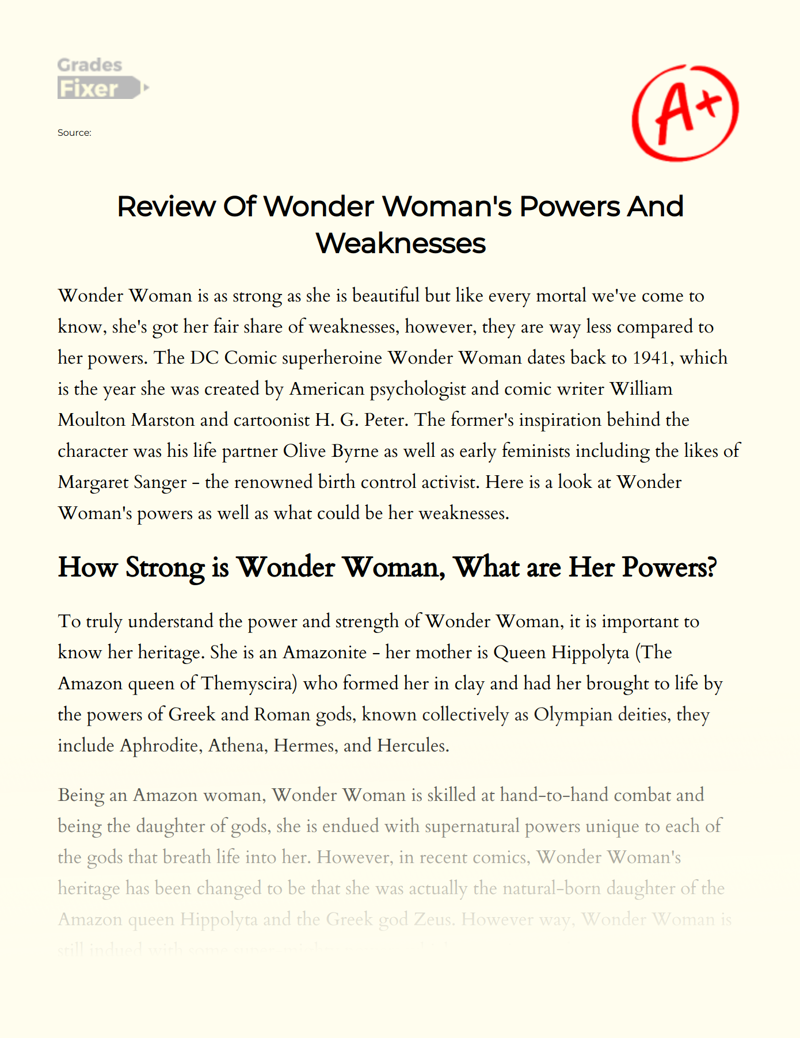 Review of Wonder Woman's Powers and Weaknesses Essay