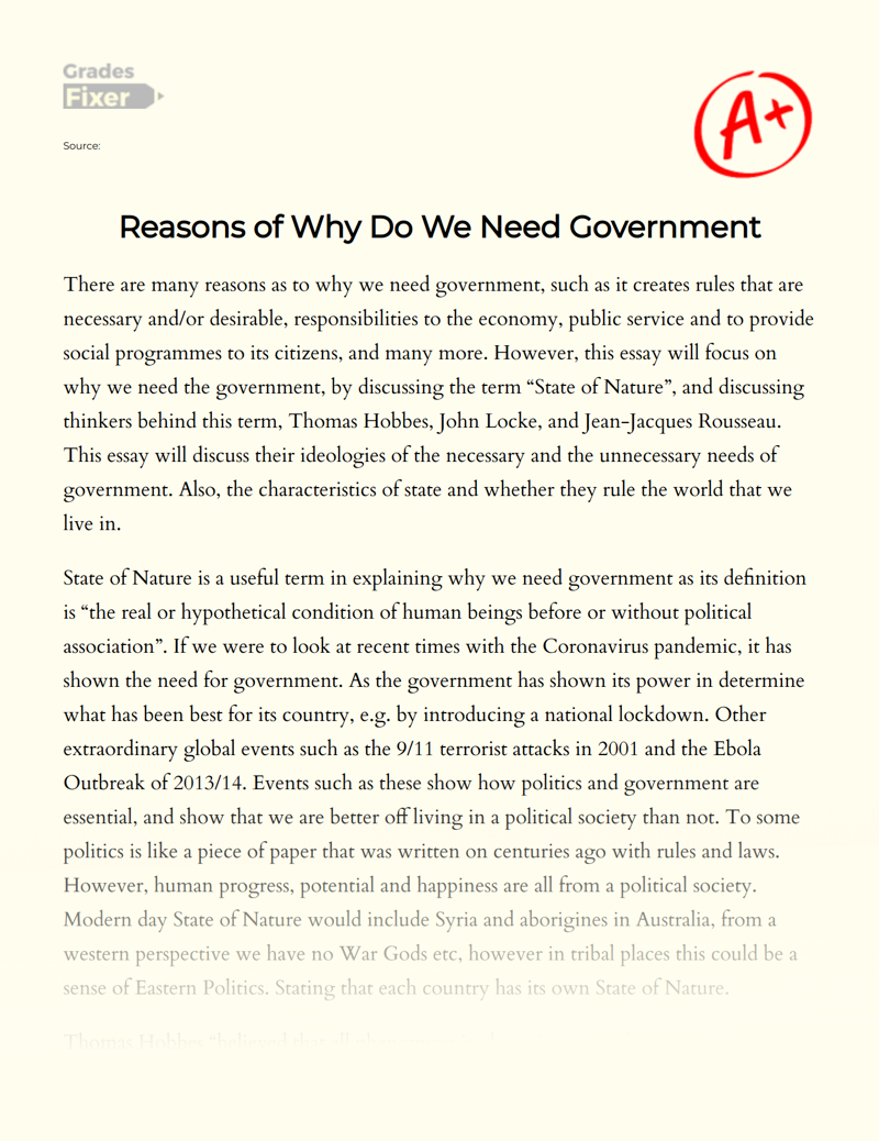 Reasons of Why Do We Need Government Essay