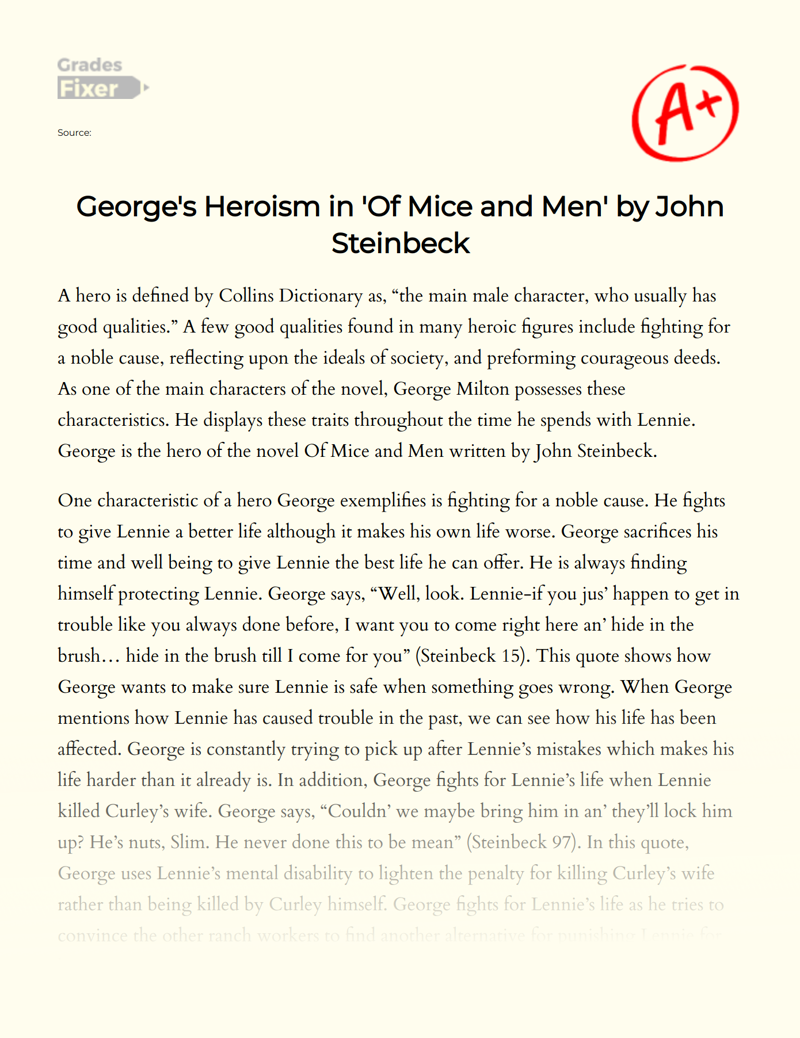George's Heroism in 'Of Mice and Men' by John Steinbeck Essay