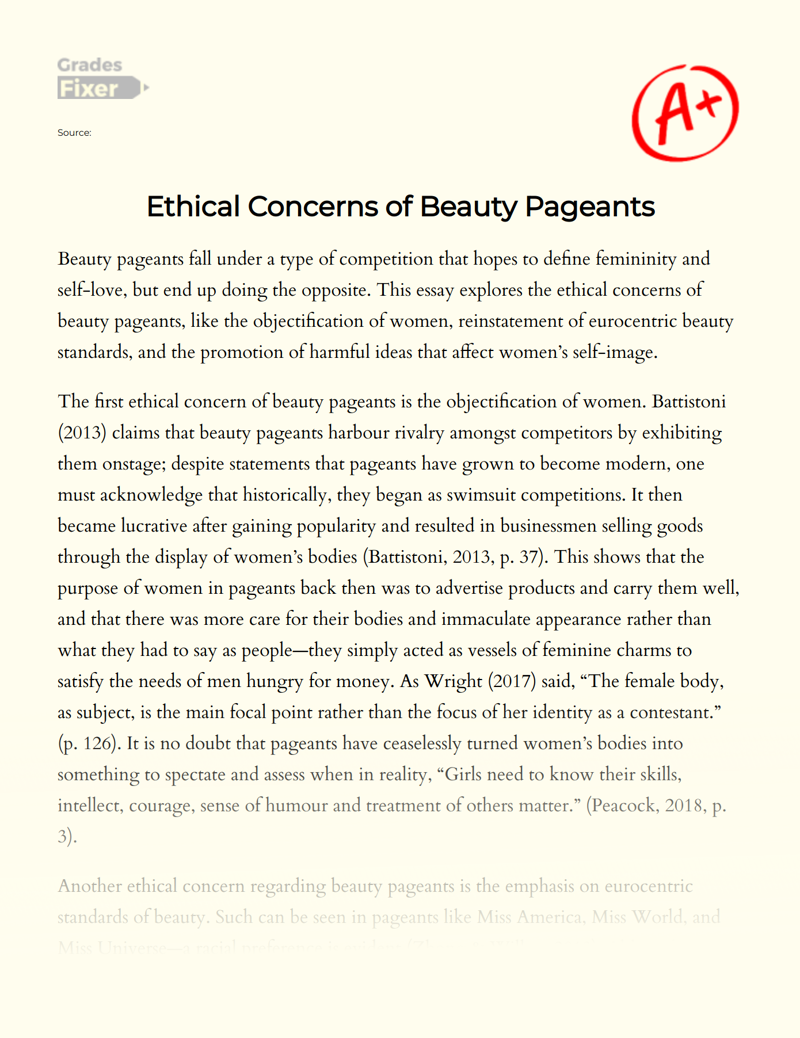 Ethical Concerns of Beauty Pageants Essay