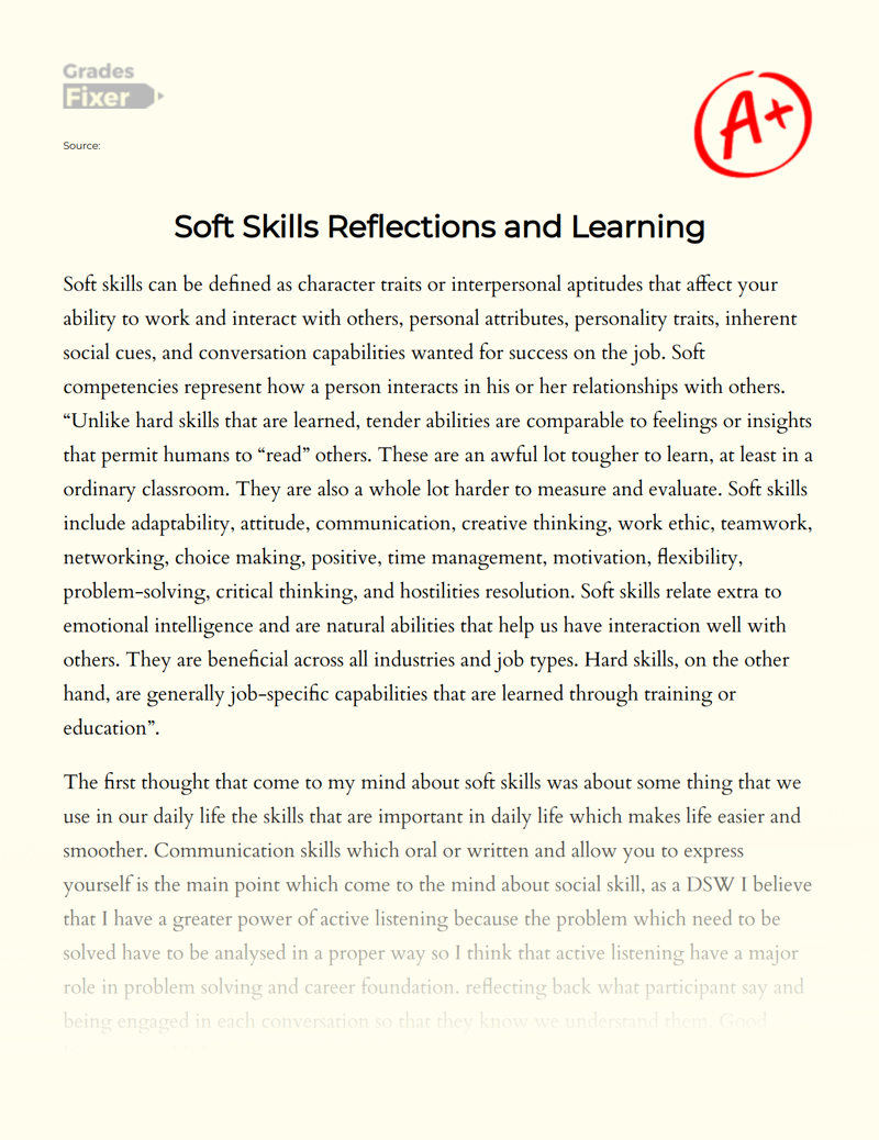 Soft Skills Reflections and Learning Essay