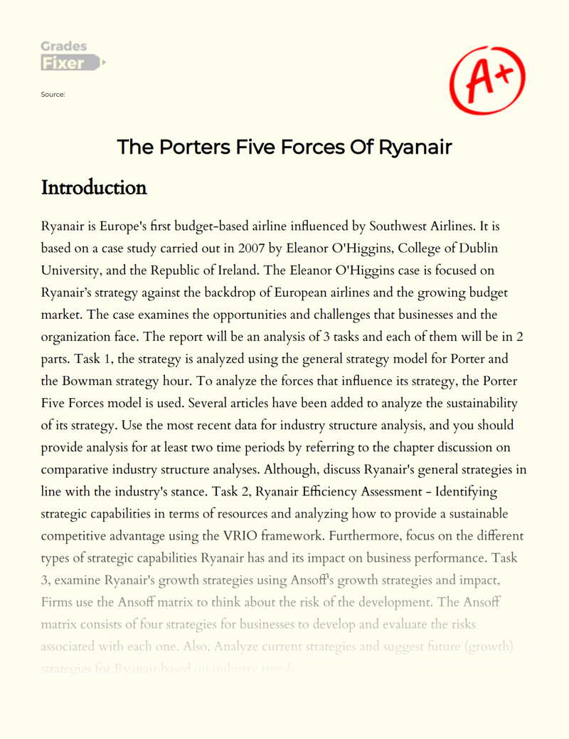 The Porters Five Forces of Ryanair Essay