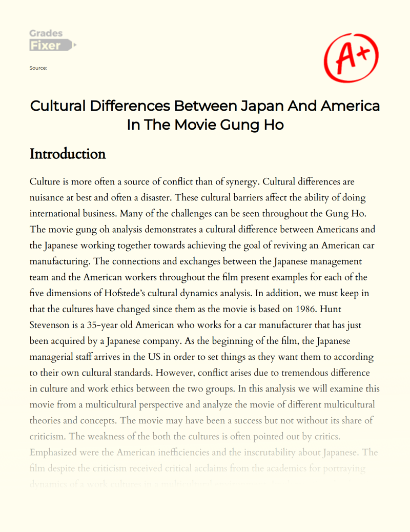 Cultural Differences Between Japan and America in The Movie Gung Ho Essay