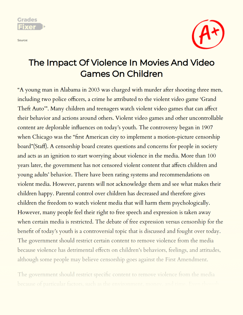 The Impact of Violence in Movies and Video Games on Children Essay