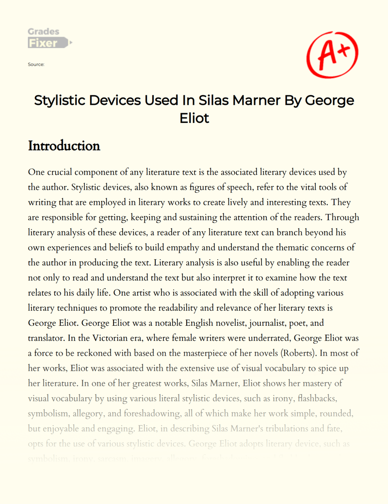 Stylistic Devices Used in Silas Marner by George Eliot Essay