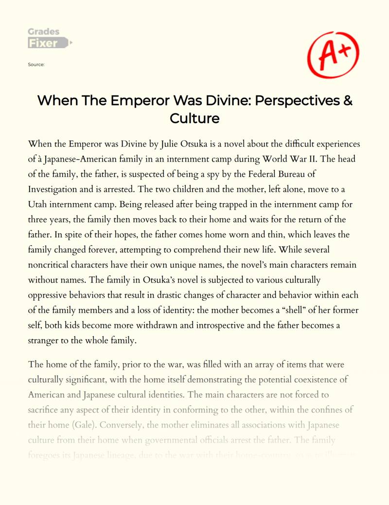 When The Emperor Was Divine: Perspectives & Culture Essay