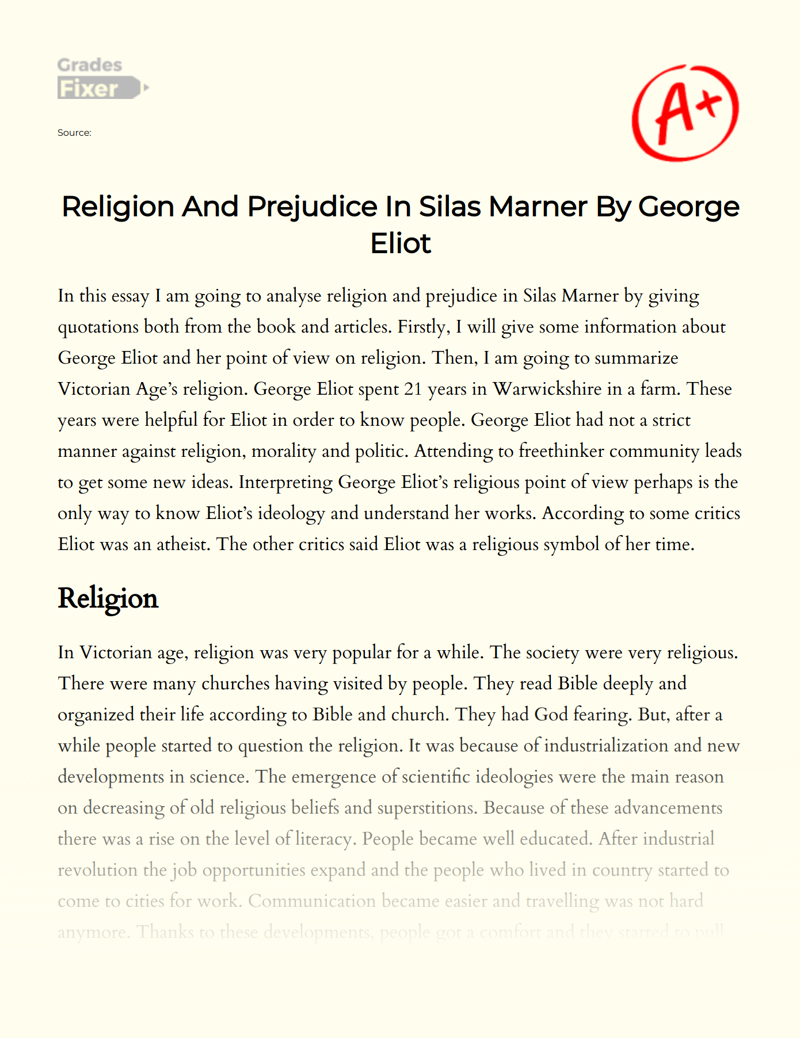 Religion and Prejudice in Silas Marner by George Eliot Essay