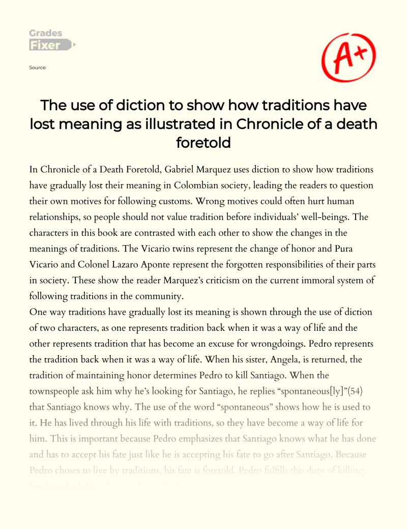 How Traditions Have Lost Meaning as Illustrated in "Chronicle of a Death Foretold" Essay