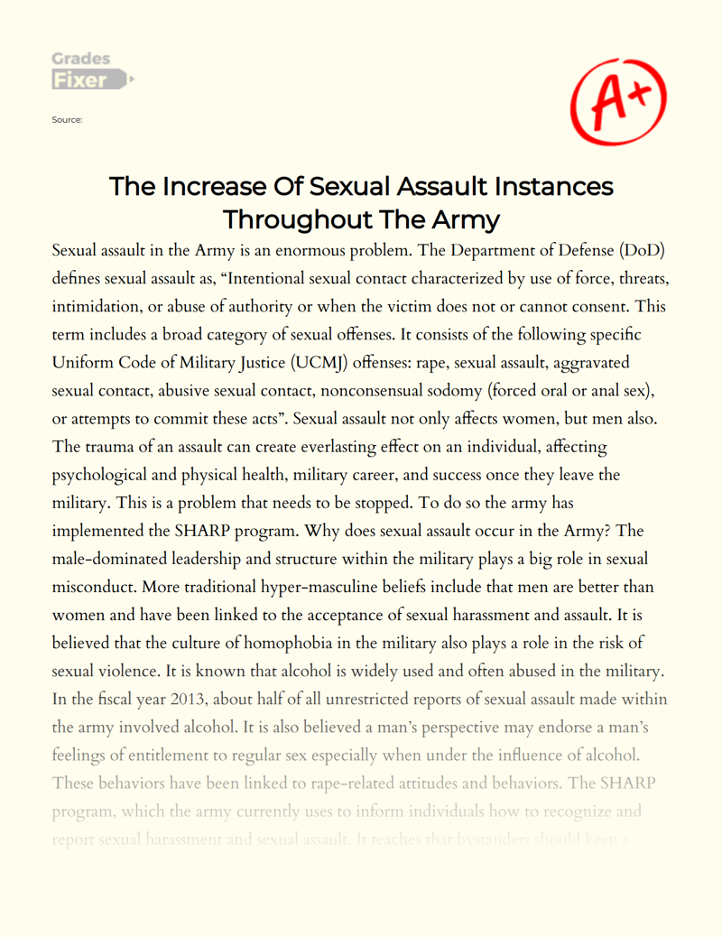 Why Does Sexual Assault Occur in The Army Essay