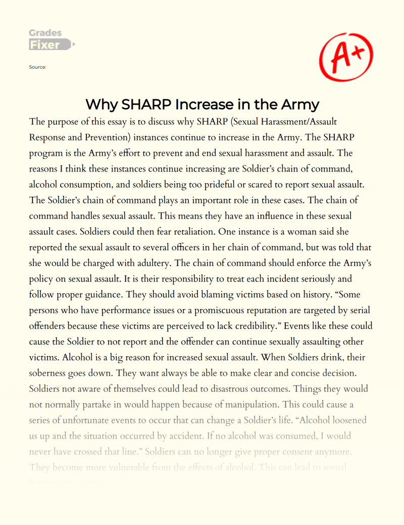 Why is Sharp Increasing in The Army Essay