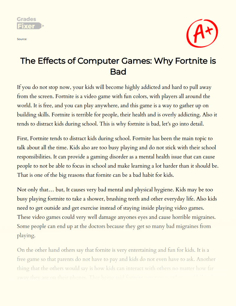 The Effects of Computer Games: Why Fortnite is Bad Essay