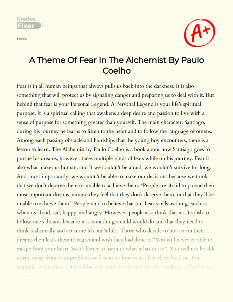 A Theme of Fear in The Alchemist by Paulo Coelho essay