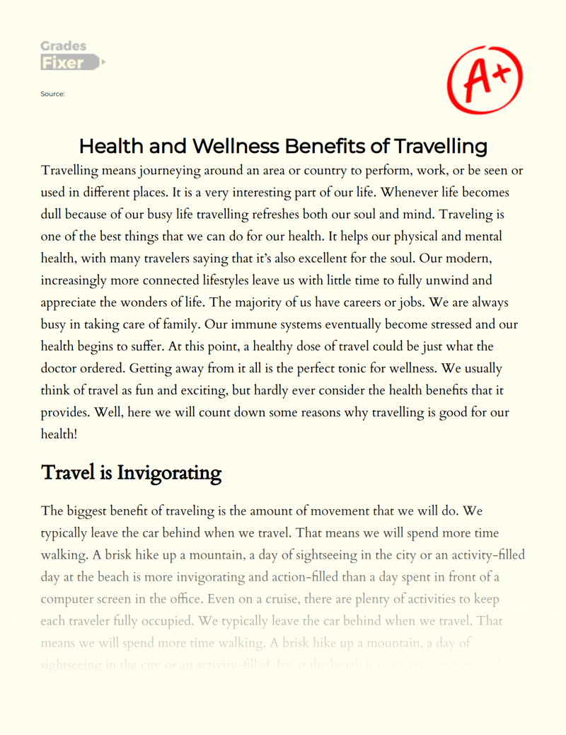 Health and Wellness Benefits of Travelling Essay