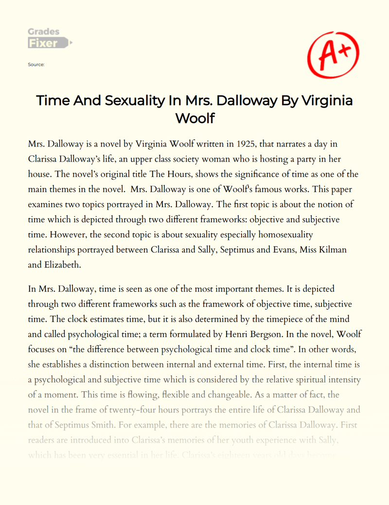 Time and Sexuality in Mrs. Dalloway by Virginia Woolf Essay