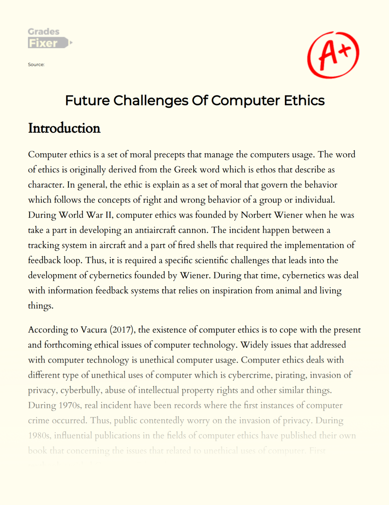 Future Challenges of Computer Ethics Essay
